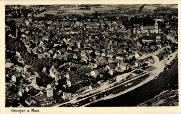 Postcard Kitzingen in Mainfranken Bavaria, aerial view of Kitzingen, Main, city view, many roofs