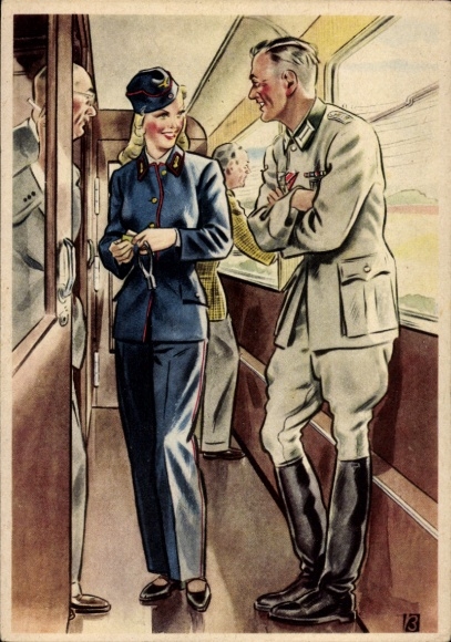 Artist Postcard Becker, Women create for you, The train conductor, Wehrmacht, No. 653