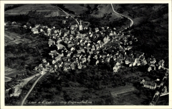 Postcard Leun on the Lahn Hesse, aerial photograph