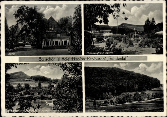 Postcard Rohdental Hessisch Oldendorf on the Weser, Hotel Restaurant-Garden, general view, beautiful landscape