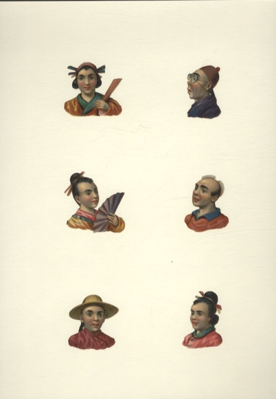 6 wafers of Asian women and men with typical headdress, each approx. 4.5 x 4 cm