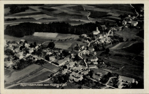 Postcard Tegernbach Rudelzhausen in Upper Bavaria, aerial photograph