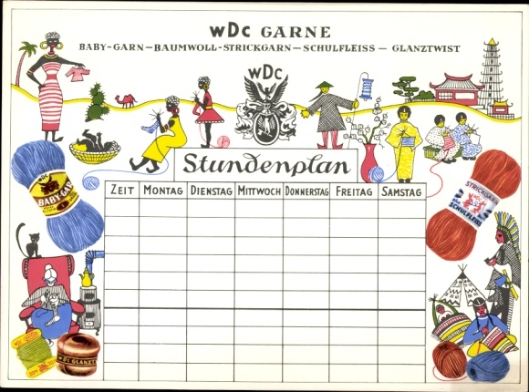 Timetable yarns from W. Dütthey &amp; Co, M. Gladbach-Rheindahlen, yarn and wool around 1950