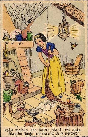 Artist Postcard Walt Disney, Blanche Neige, Maison des Nains, Snow White, Schneewittchen, Waldtiere