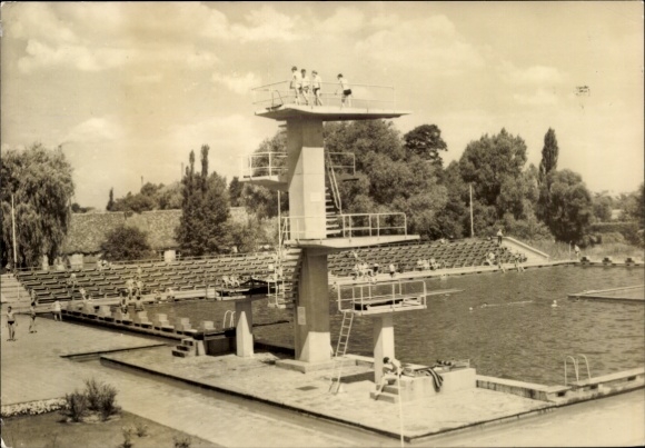 Postcard Forst in Niederlausitz, swimming pool, diving tower