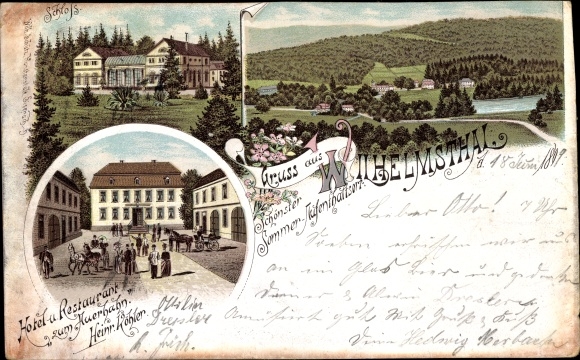 Chromo-Litho Wilhelmsthal Gerstungen in Thuringia, Castle, Restaurant zum Auerhahn, Panorama