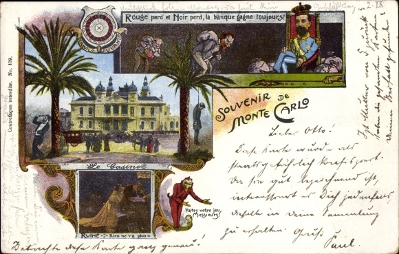 Chromo-Litho Monte Carlo Monaco, Casino, Gambling, Prince Albert I, Devil