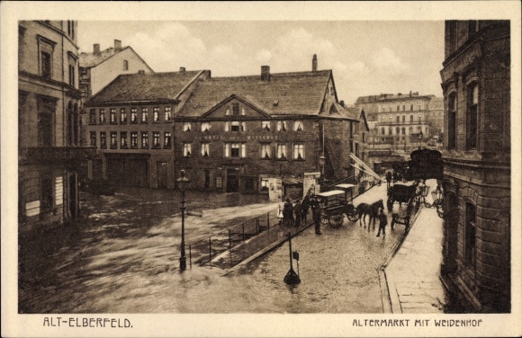 Postcard Elberfeld Wuppertal in North Rhine-Westphalia, Altermarkt with Weidenhof, flood