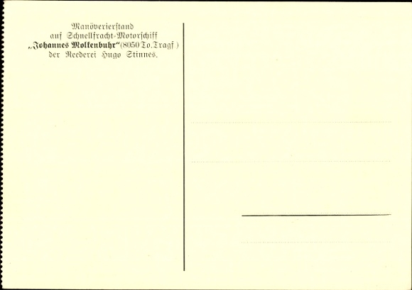 Ak snelvracht motorschip Johannes Molkenbuhr, manoeuvreerplaats
