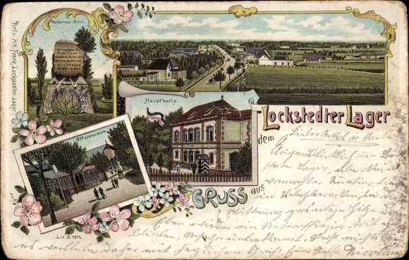 Chromo-Litho Lockstedt Schleswig Holstein, camp, panorama, Walderseestein, main guard station, officers' mess