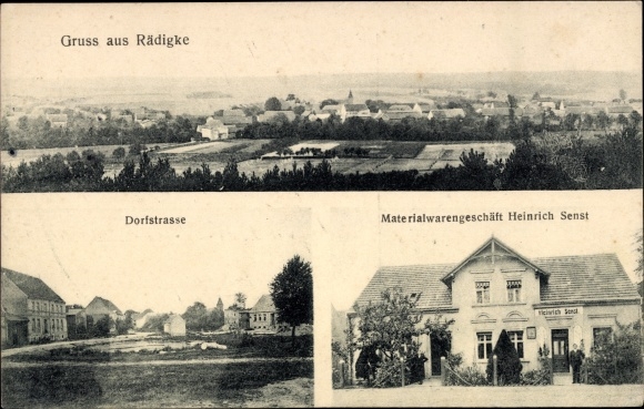 PC Rädigke Rabenstein im Fläming, panorama, village street, material goods store Heinrich Senst
