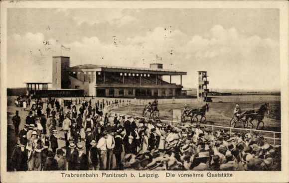 Postcard Panitzsch Borsdorf in Saxony, race track, elegant restaurant