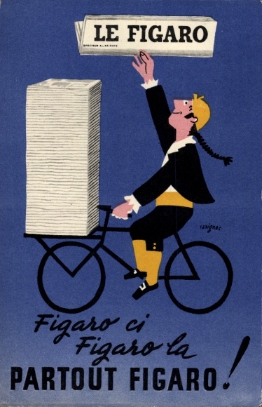 Artist Postcard advertising, newspaper seller, newspaper Le Figaro, bicycle