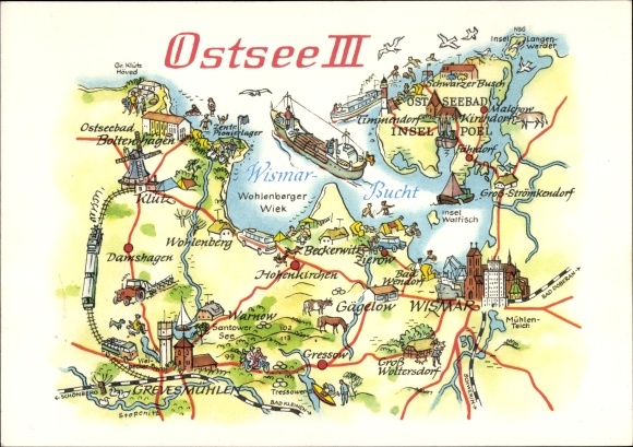 Maps Postcard Baltic Sea, Boltenhagen, Grevesmühlen, Wismar, Insel Poel