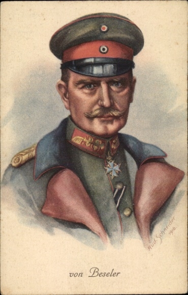 Artist PC Schneider, Rud., Generaloberst Hans von Beseler, portrait, advertisement, Jasmatzi cigarettes