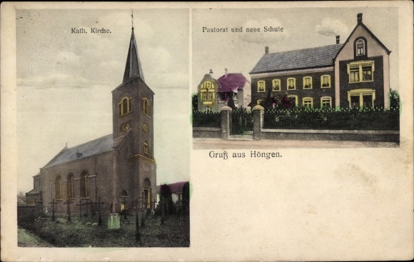 Ak Höngen Hoengen Alsdorf Nordrhein Westfalen, Katholische Kirche, Pastorat, neue Schule