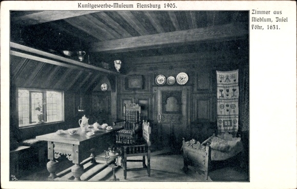 Ak Flensburg in Schleswig Holstein, Kunitgewerbe-Museum Flensburg 1905, Zimmer aus Nieblum, Föhr,