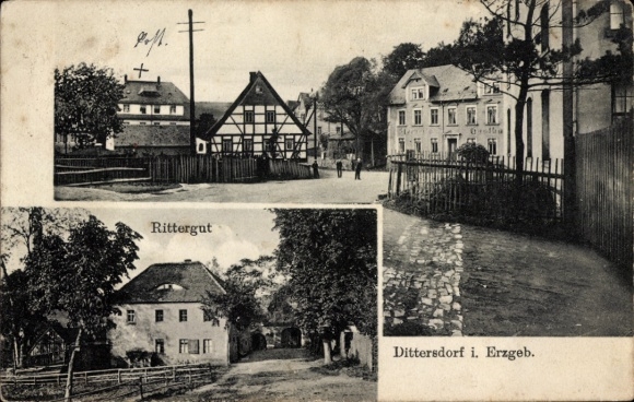 Ak Dittersdorf im Erzgebirge, Straßenansicht, Rittergut