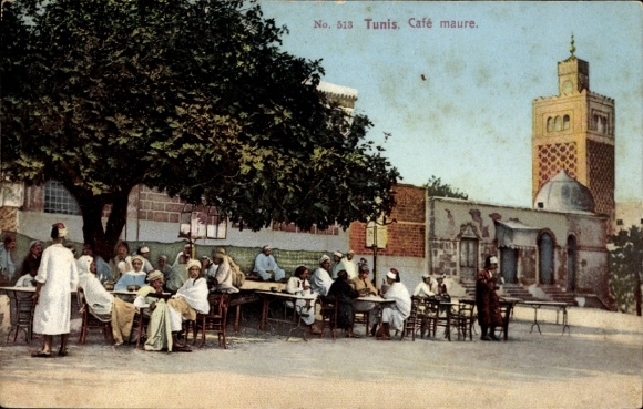Postcard Tunis Tunisia, Moorish Café, Lehnert & Landrock No. 513