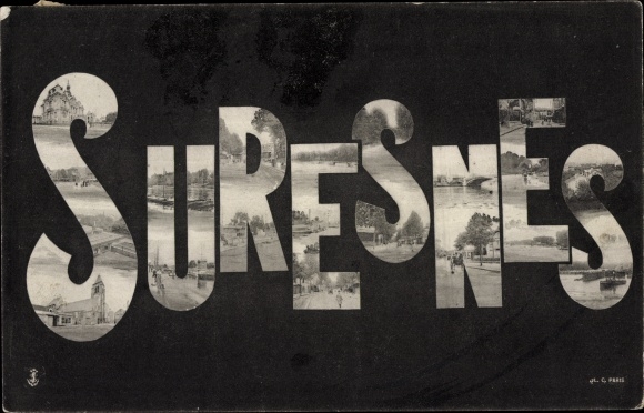 Letters Postcard Suresnes Hauts de Seine, Hotel de Ville, Eglise, Port, Pont, Rue Principale