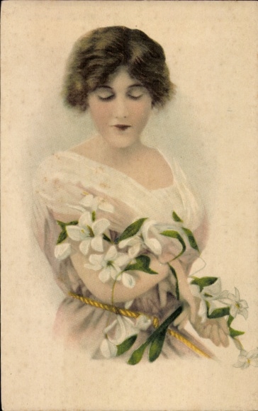 Artist Postcard Woman with white lilies