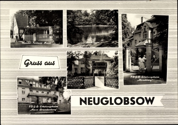 Postcard Neuglobsow Stechlin Brandenburg, FDGB convalescent home Brandenburg and Hirschberg