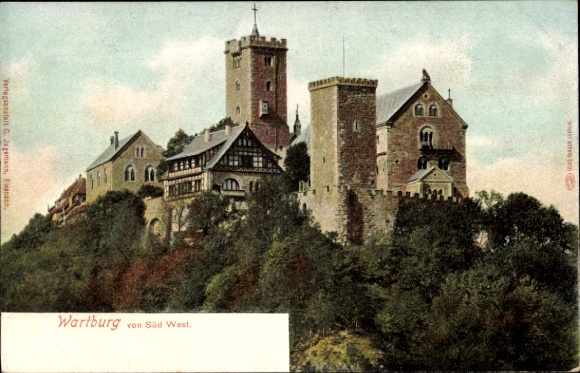 Postcard Lutherstadt Eisenach Thuringia, Hellthal, Wartburg, from South West, Publishing House 0. Jagamann,