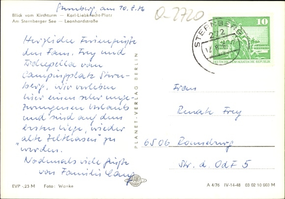 Postcard Sternberg in Mecklenburg, Karl Liebknecht Platz, Sternberger See, Leonhardstraße