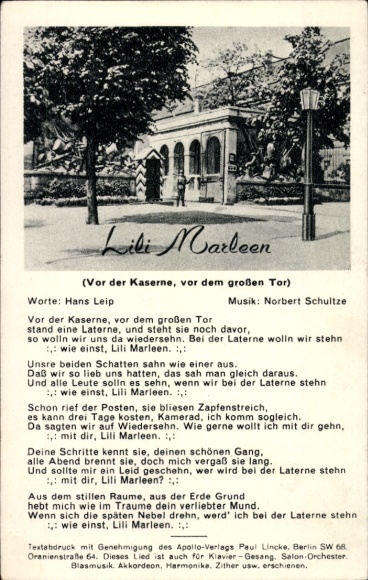 Lied Ak Lili Marleen, Vor der Kaserne, vor dem großen Tor