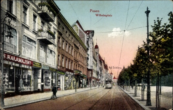 Postcard Poznań Poznan, Wilhelmplatz, Tram, Royal Castle, GS Kalamajski