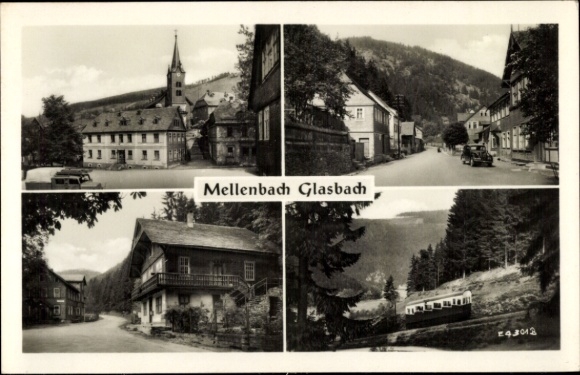 KP Mellenbach Glasbach w Turyngii Schwarzatal, widok na kwartał kościoła, ulicę, krajobraz,