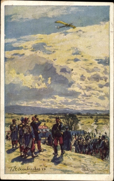 Kunstenaar ansichtkaart hoekbreker, T. van, bombardement van een Duitse duif, luchtvlootvereniging