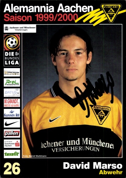 Autogrammkarte Fußballer David Marso, Alemannia Aachen, Autogramm