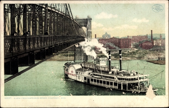 Ak Cincinnati Ohio USA, uitzicht vanaf de hangbrug