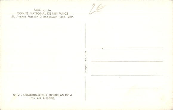 Postcard passenger aircraft Douglas DC 4, Cie Air Algérie, F-BELA