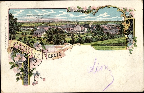 Chromo-Litho Nennig Perl an der Mosel, overall view