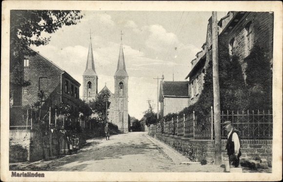Postcard Marialinden Overath in the Bergisches Land, part of the street, church