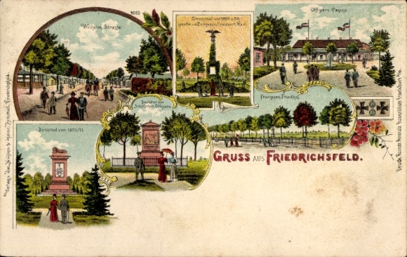 Litho Friedrichsfeld Voerde am Niederrhein, Kriegerdenkmal, Offizierkasino, Franzosenfriedhof