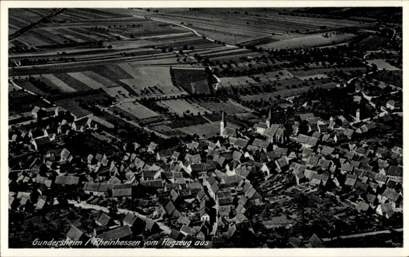 Postcard Gundersheim in Rheinhessen, aerial photograph