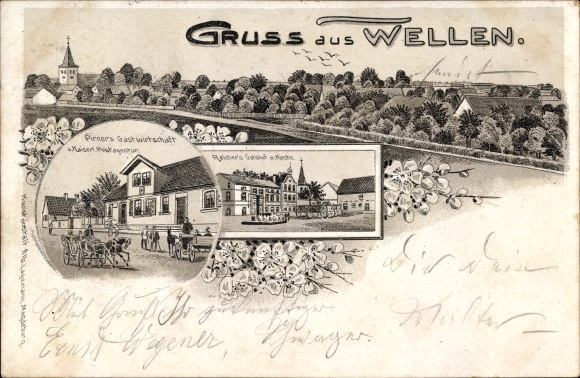 Chromo-Litho waves Hohe Börde, total view of the place, Pirner&#39;s inn, post office, Reicher&#39;s manor