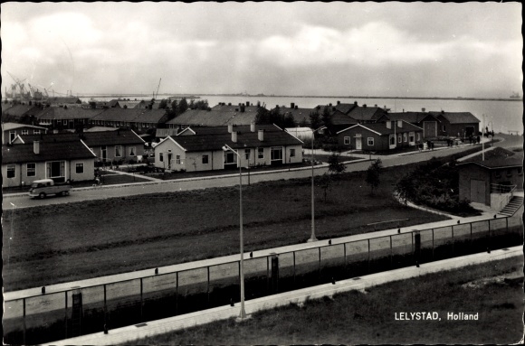 Postcard Lelystad Flevoland, Panorama, Deich, Kanal, Wehr