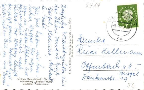 Postcard Poppenhausen at the Wasserkuppe Rhön, Weiherberg, Enzian-Hütte, German Alpine Association