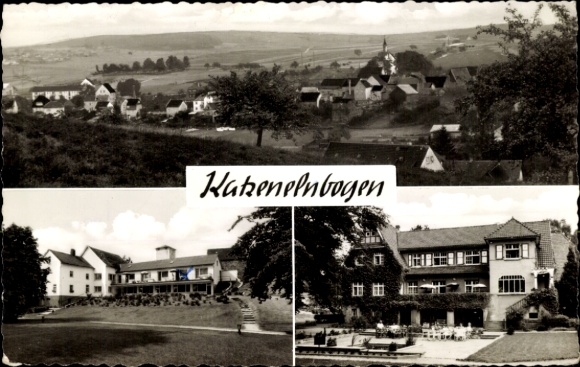 Postcard Katzenelnbogen in the Taunus, panoramic view, hotel