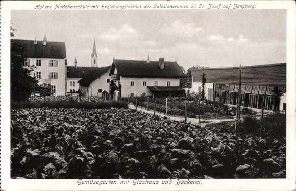 Postcard Zangberg, Educational Institute of the Salesian Sisters of St. Joseph, vegetable garden, greenhouse, bakery