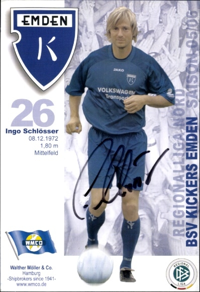 Autogrammkarte Fußballer Ingo Schlösser, BSV Kickers Emden, Autogramm