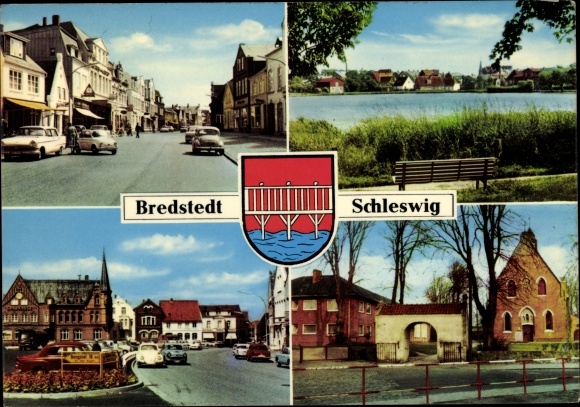 Coat of arms Postcard Bredstedt in North Frisia, partial views