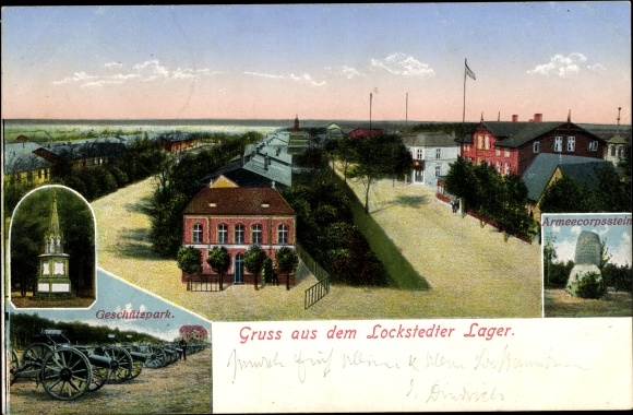Ansichtkaart Lockstedt in Sleeswijk-Holstein, kamp Lockstedt, wapenpark, legerkorpssteen