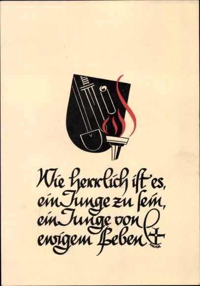Poem Postcard Mayer, how wonderful it is to be a boy, a boy of eternal life, country school home