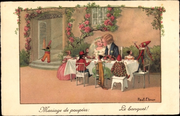 Kunstenaarskaart Ebner, Pauli, poppenhuwelijk, het bruiloftsmaal