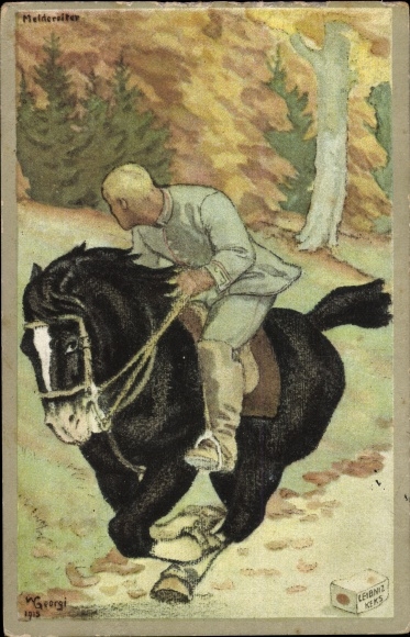 Artist PC Georgi, W., reporting rider, Leibniz biscuit, advertisement